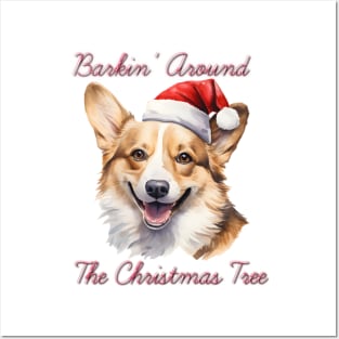 Christmas Corgi Dog in Santa Hat Posters and Art